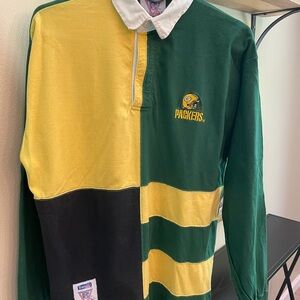 Vintage Team NFL Rugby Club Green Bay Packers Colorblock Polo Shirt Size M